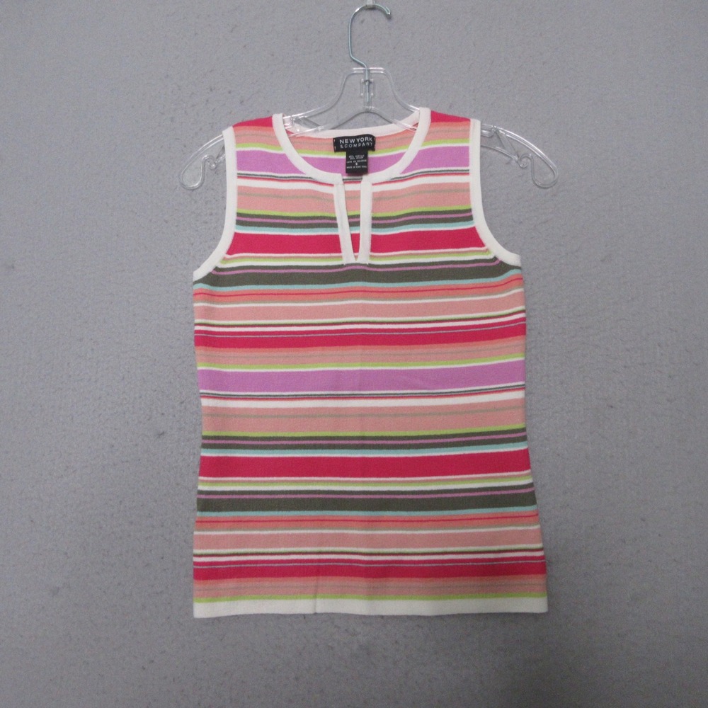 Vintage New York & Company Tank Top Rainbow Stripe Y2K 90s Colorful Knit Bright